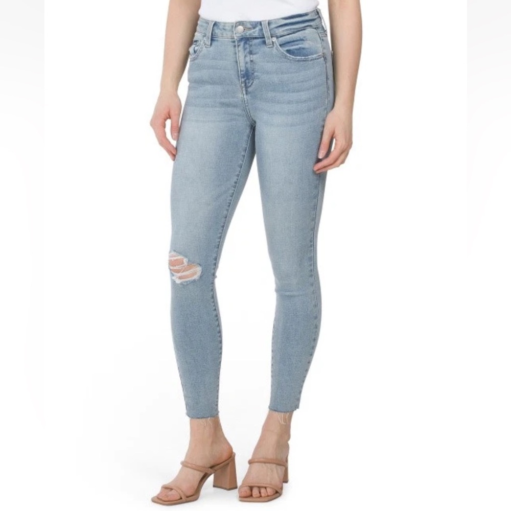 PISTOLA Audrey Light Blue Wash Mid Rise Raw Hem Distressed Skinny Denim Jeans 26